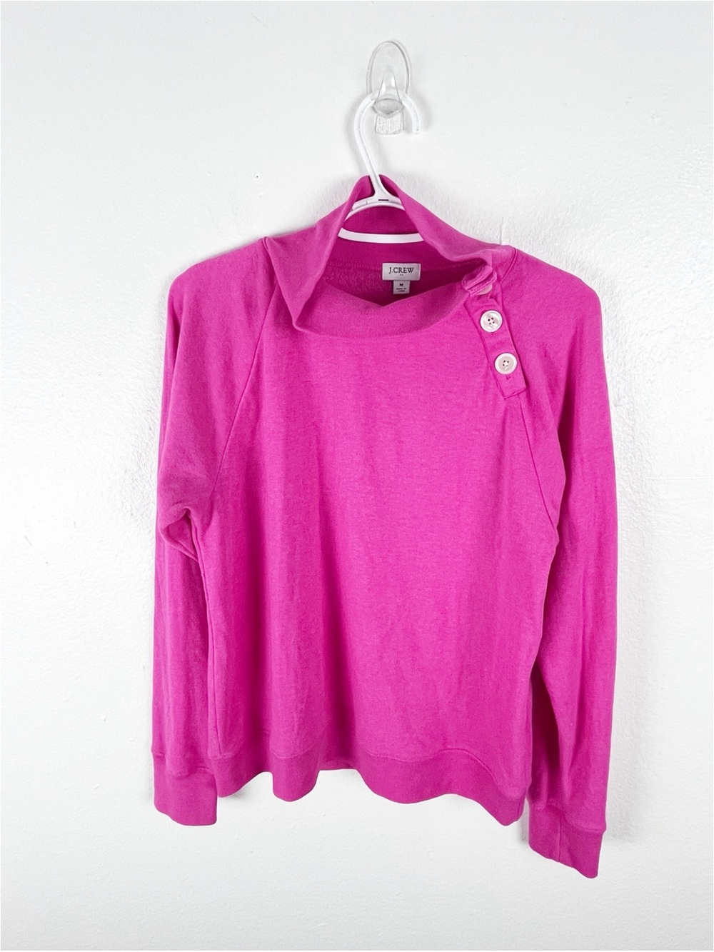J. CREW Factory Pink Long Sleeves Accent Button Sweater Size Medium Vibrant Boho